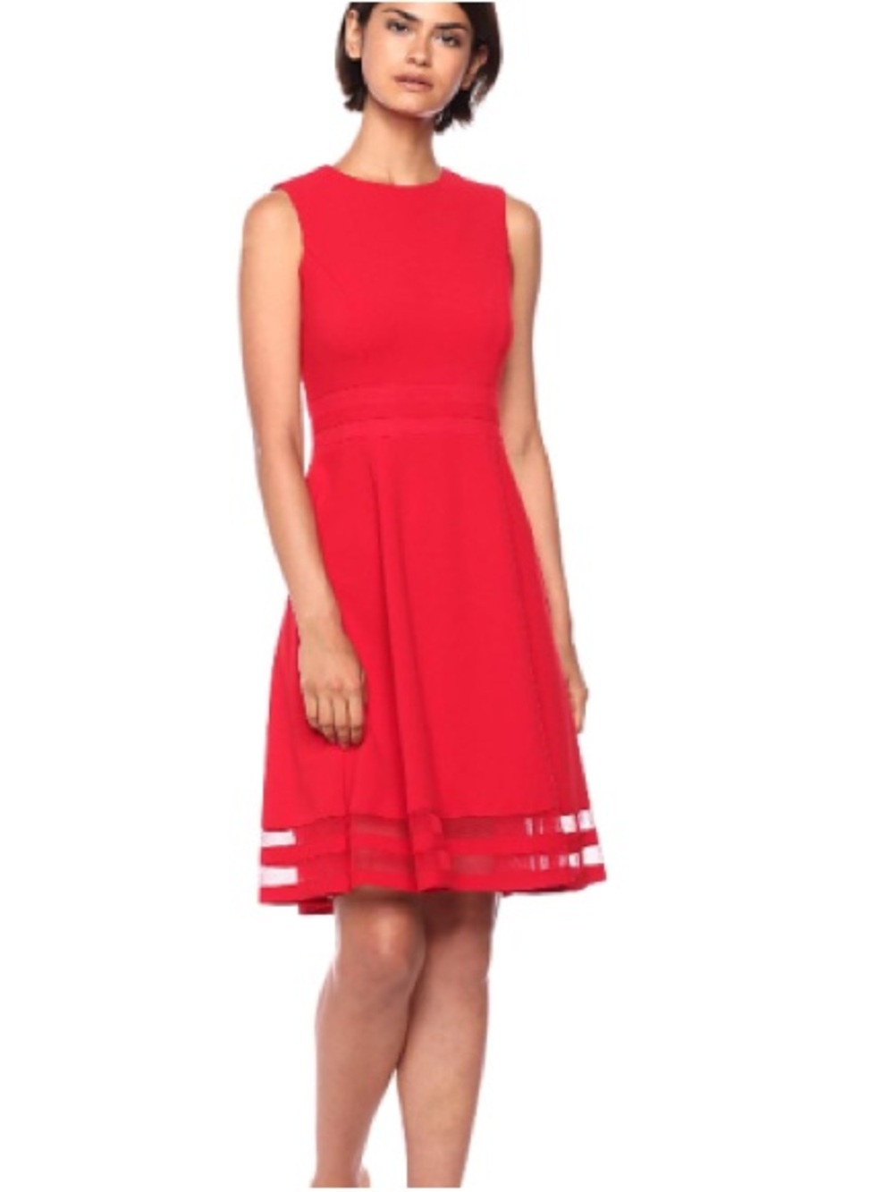 Calvin Klein Red Sleeveless Midi Fit-and-Flare Dress